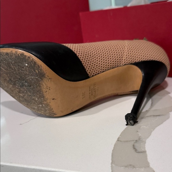 Valentino Garavani Beige Mesh and Black Leather Studded Ankle Boot - Picture 5 of 16